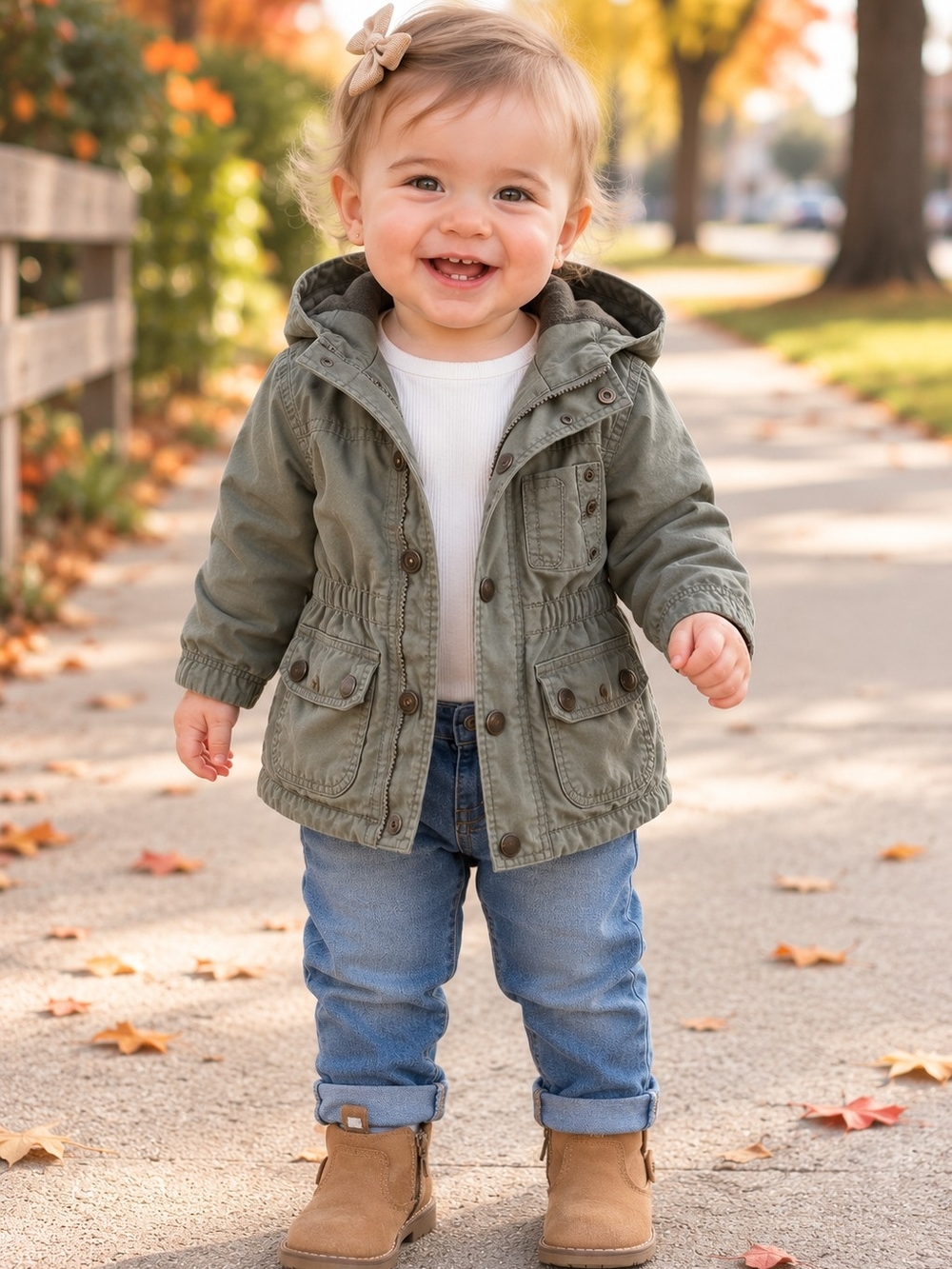 Old Navy Olive Green Hooded Utility Jacket | Size 6–12 Months